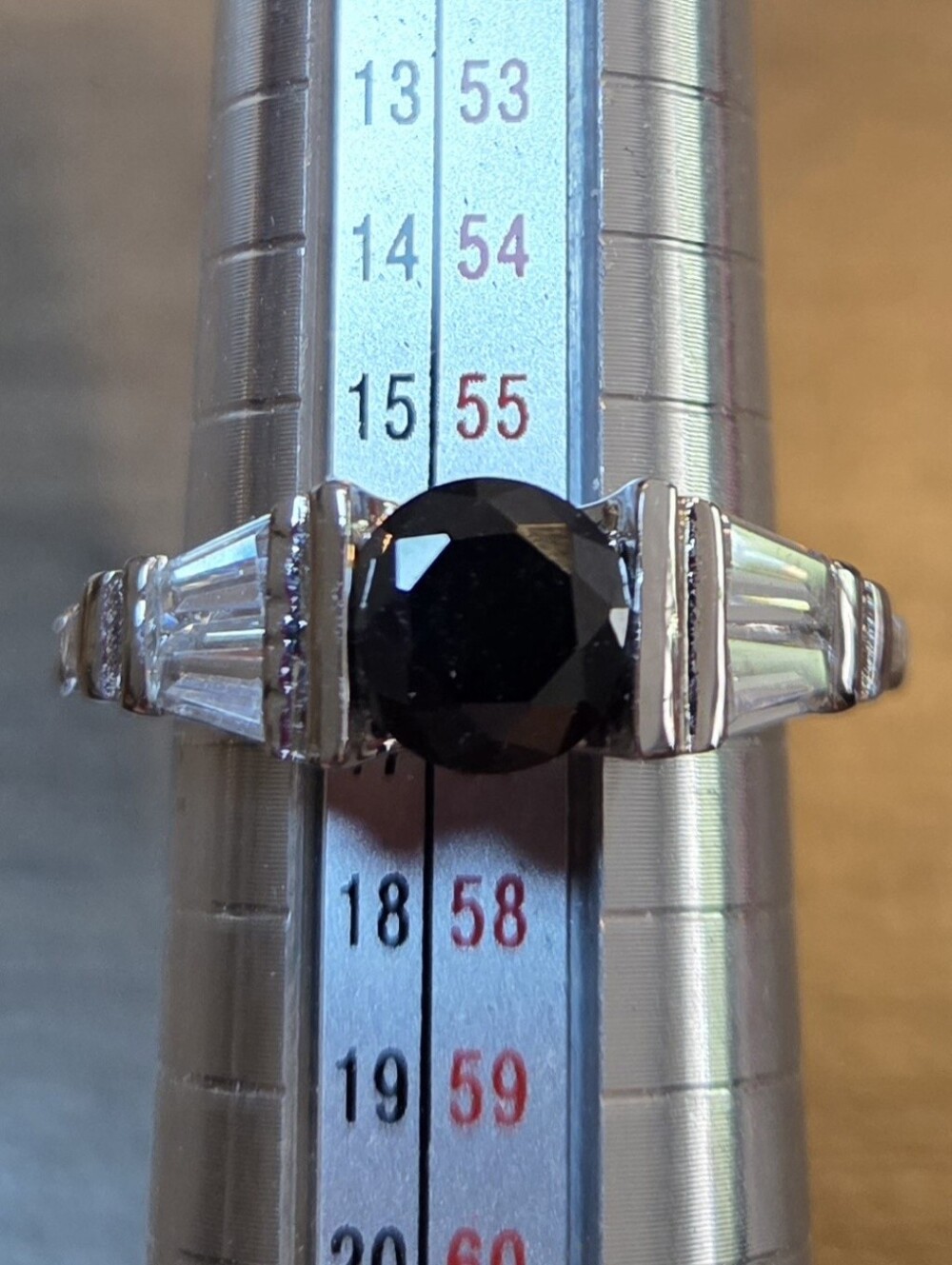 Black Stone Silver Ring with Baguette Accent Size 7.5